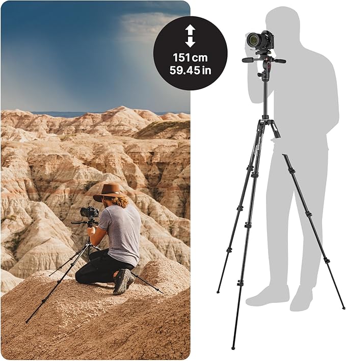 Manfrotto Befree 3-Way Live Advanced Tripod Kit, Tripod and Fluid Head in Aluminum for Cameras and Camcorders up to 6 kg, Ultra-Compact, Photography Accessories for Content Creation, Photo and Video | Camcorders up to 6 kg, Photography Accessories for ... - Image 3