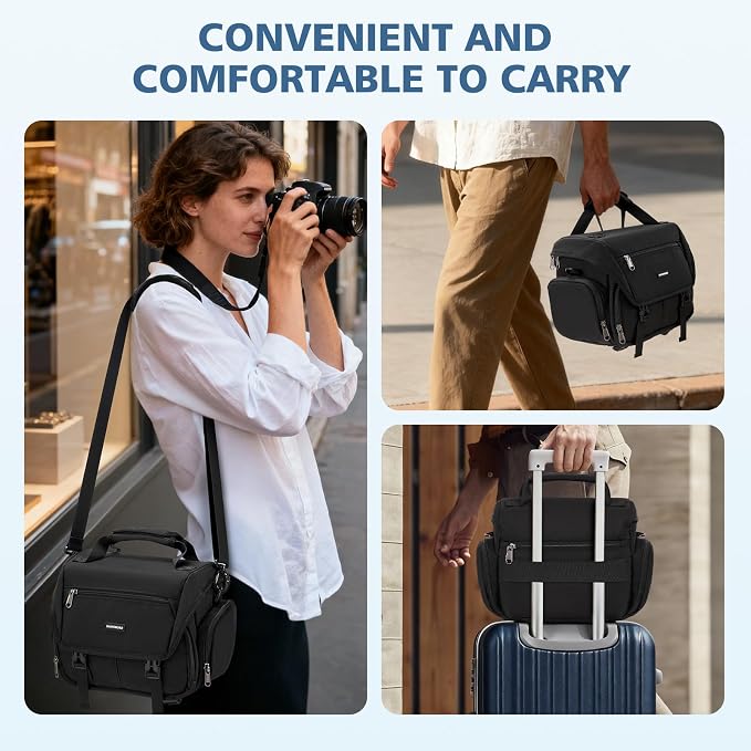 RAINSMORE Camera Bag, DSLR/SLR/Mirrorless Camera Sling Bag for Photographers Waterproof Small Camera Case with Tripod Holder & Rain Cover Camera Crossbody Bag for Canon/Nikon/Sony/Fuji, Black - Image 7
