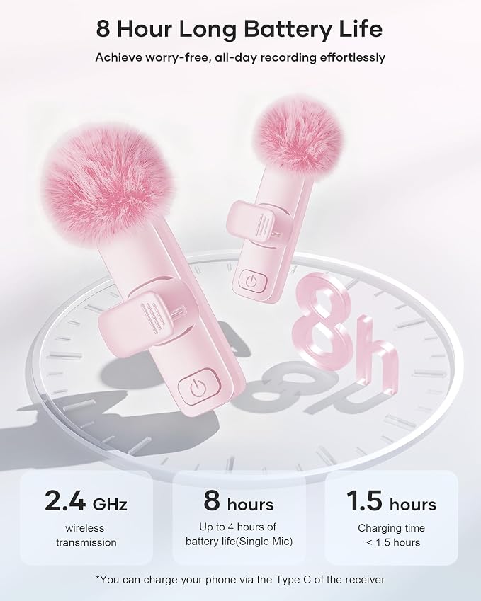 Wireless Lavalier Microphone for iPhone iPad and Android Phone, 2 Pack Lapel Mic Plug and Play Wireless Mic Noise Reduction Microphone for Video Recording Interview Podcast Vlog YouTube Tiktok (Pink) - Image 6