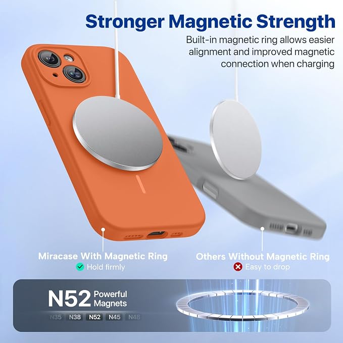 miracase Magnetic for iPhone 15 Case, [Soft Anti-Scratch Microfiber Lining], Compatible with MagSafe, Liquid Silicone Case Shockproof Drop Protection Phone Case for 15,Orange - Image 4