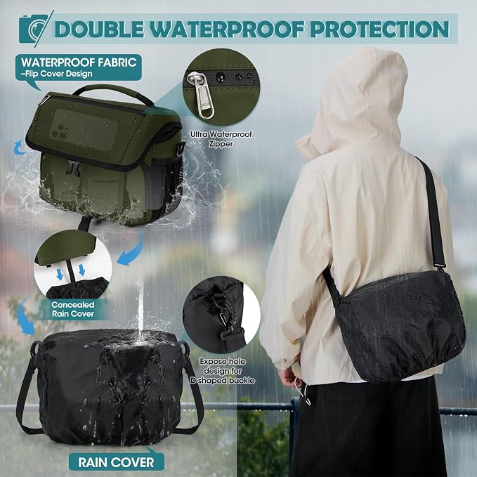 RAINSMORE Camera Bag, DSLR SLR Mirrorless Camera Case for Photographer | Waterproof Camera Sling Bag with Rain Cover & Tripod Holder Soft Padded Crossbody Camera Bag for Sony Canon Nikon Fujifilm - Image 5