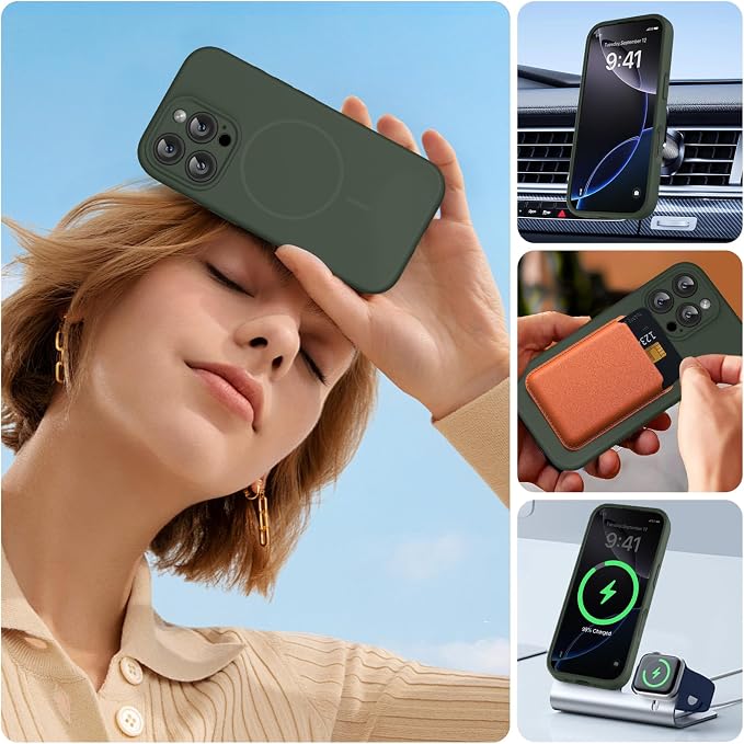 miracase Magnetic for iPhone 16 Pro Max Case, [Soft Anti-Scratch Microfiber Lining], Compatible with MagSafe, Liquid Silicone Case Shockproof Drop Protection Phone Case for 16 ProMax,Dark Green | Compatible with MagSafe, Soft Microfiber Lining, Premium... - Image 5