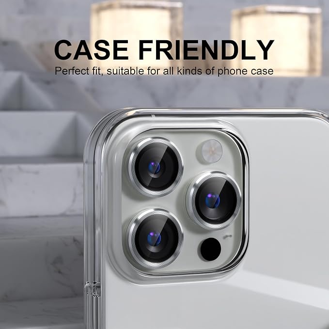 Choiche for iPhone 16 Pro/iPhone 16 Pro Max Camera Lens Protector | Ultra HD, 9H Tempered Glass Camera Cover Screen Protector Metal Ring Decoration Accessories (Silver) - Image 4
