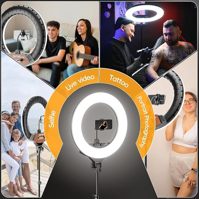 EMART 18in Ring Light with Stand, 2800-6500K LED Photography Lighting Kit | Selfie Light with Phone Holder for Vlog, Live Streaming, Video, Makeup, Tattoo, Barber, Studio - Image 7