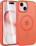 FNTCASE for iPhone 15/14/13 Case, Fit for Magsafe, Glass Screen Protector | Translucent Matte, Magnetic Phone Cases, 14FT Military Grade Drop Protection, Slim Shockproof Protective Cover, Orange by FNTCASE