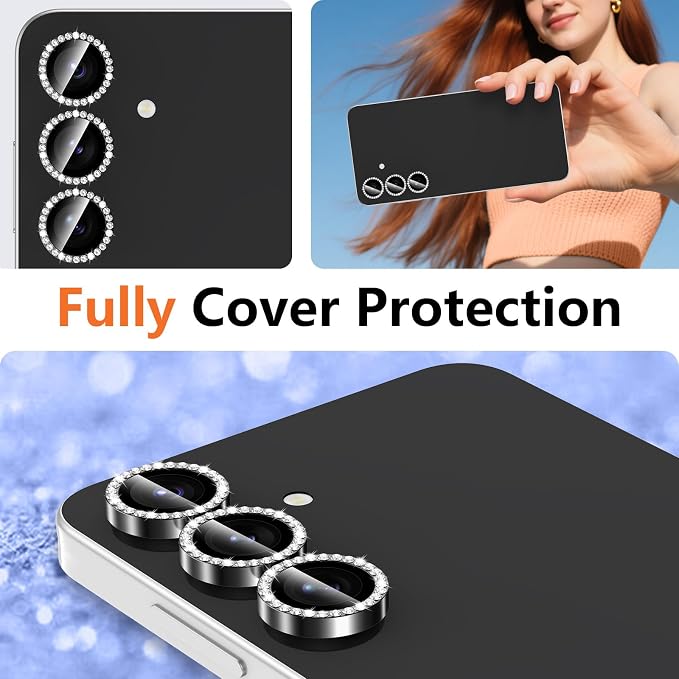 for Samsung Galaxy S25 FE Camera Lens Protector, Individual Metal Ring Tempered Glass Lens Cover, [Strong Adsorption] Scratch Resistant Ultra-Thin HD Clear Lens Cover, 1 Set-Black Diamond - Image 8