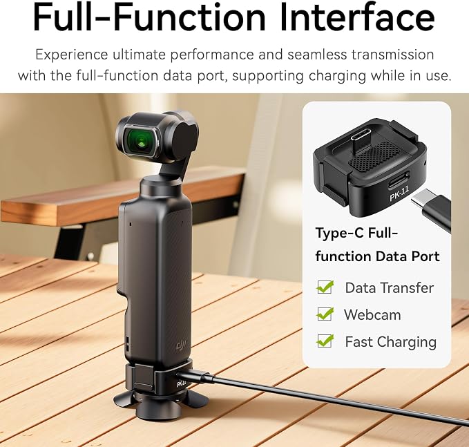 ULANZI Quick Release Mini Tripod Kit for DJI Osmo Pocket 3 4/Xtra Muse, Type-C Full-Function Port Charging Adapter Base for Pocket 3 4 Accessories with 1/4 Screw Hole for Tripods (PK-08 & PK-11) - Image 3