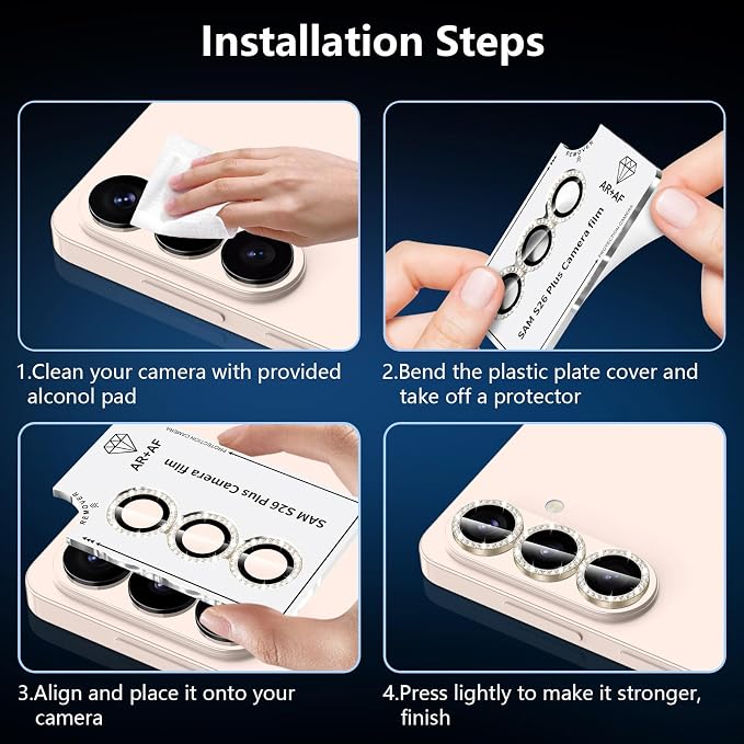 for Samsung Galaxy S26 Plus Camera Lens Protector, Individual Metal Ring Tempered Glass Lens Cover, [Strong Adsorption] Scratch Resistant Ultra-Thin HD Clear Lens Cover, Titanium Gold Diamond - Image 7