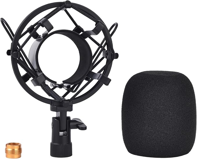 Lukvcoe Universal Microphone Shock Metal Mount, Mic Clip Holder Stand (with Windshield) for Condenser Microphones (40-45 mm) - All-Metal, Sturdy Recording Stand - Black by Unknown