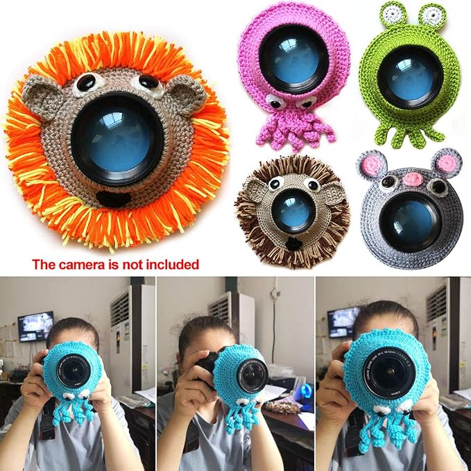 Shutter Hugger,Camera Lens Stand Camera Buddies Shutter Hugger Photography Props, Handmade Pet Knitted Lens Accessories Pet for Portable Video Devices(Color:Blue) - Image 2