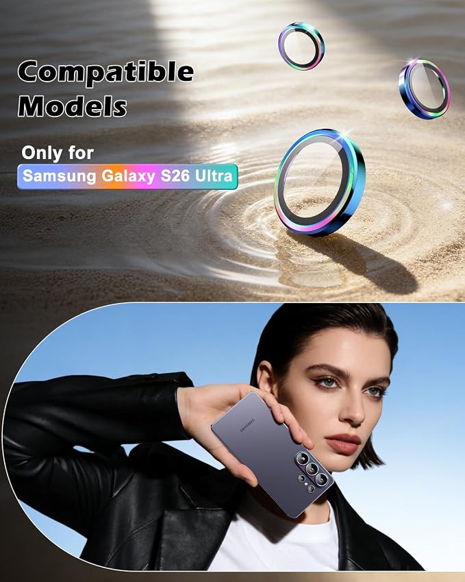 CloudValley for Samsung Galaxy S26 Ultra Camera Lens Protector | 9H Tempered Glass + Aluminum Alloy Lens Protective Ring Ultra-HD Individual Lens Cover,Colorful - Image 2