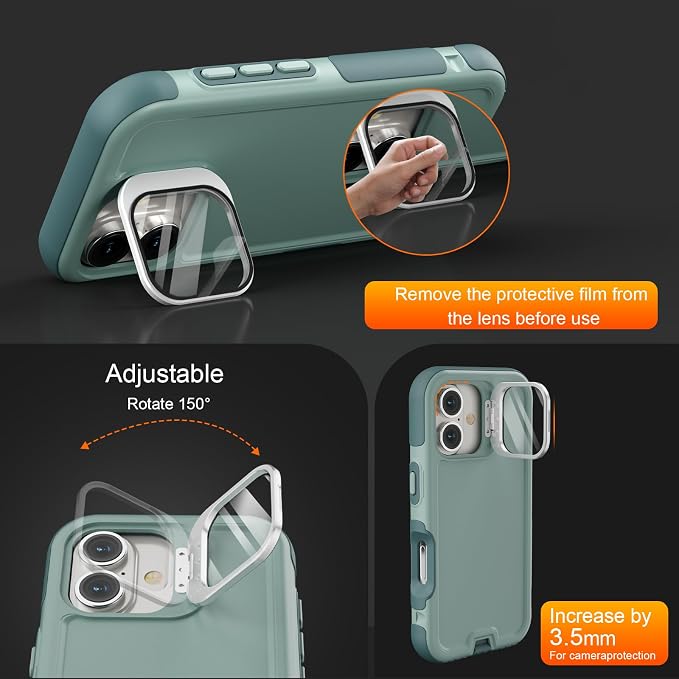 Follaroma Magnetic for iPhone 17 Case with Camera Cover Stand, Green, 6.3" | Built-in Glass Camera Cover Stand,Compatible with MagSafe,Heavy Duty Shockproof Protective,Military-Grade Anti-DropDual Case - Image 2