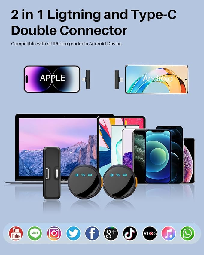 2Pack Wireless Lavalier Microphone for iPhone iPad Android with Charge Case, Mini Clip/Magnetic Microphones for Lightning/USB-C Video Recording, Vlogging, YouTube, Interviews, 100FT - Image 4