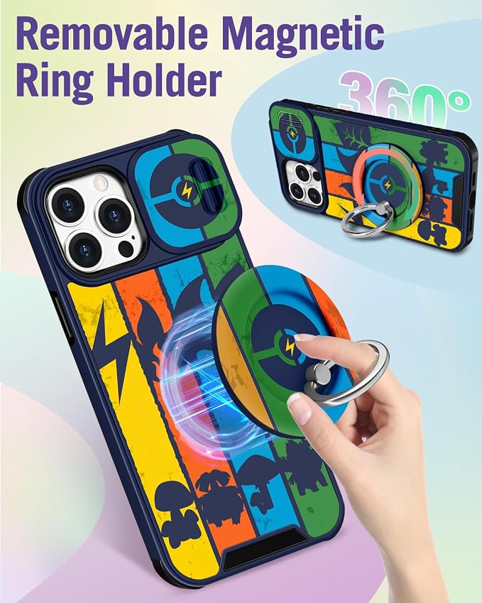 Buleens for iPhone 15 Pro Max Case 6.7 Inch - with Ring Stand & Camera Cover Aesthetic Cute Designed Girls Women Girly Unique Kawaii Cartoon Phone Case for iPhone 15 Pro Max Compatible with Magsafe - Image 5