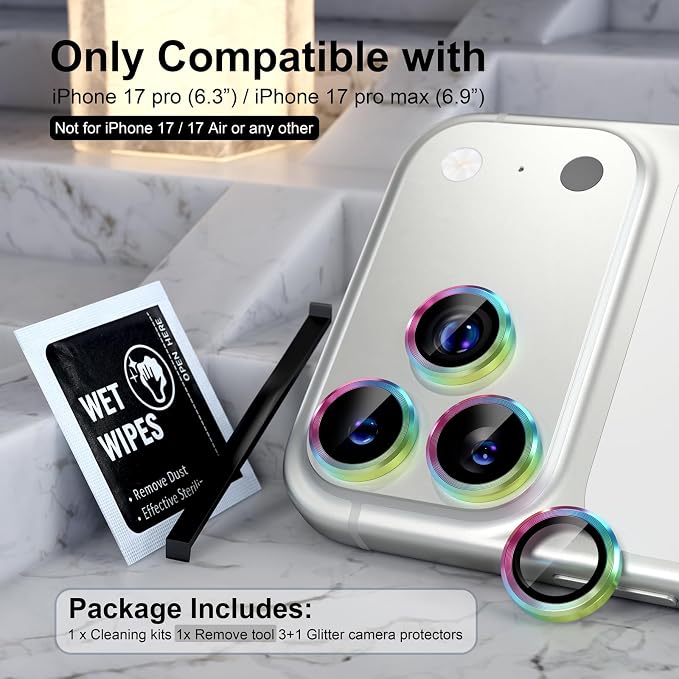 Choiche for iPhone 17 Pro/iPhone 17 Pro Max Camera Lens Protector | Ultra HD, 9H Tempered Glass Camera Cover Screen Protector Metal Ring Decoration Accessories (Colorful) - Image 2