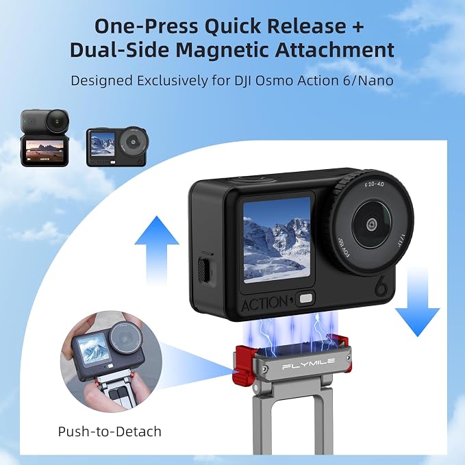Action 6 Magnetic Quick Release Mini Tripod Stand, 180° Adjustable Aluminum Tripod Table Mount Desk Base for DJI Osmo Nano with 1/4" Screw Adapter, Arca & Foldable Hook Fits Travel Accessories - Image 2