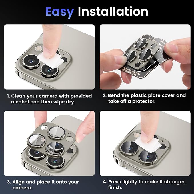 Tensea for iPhone 16 Pro Max/16 Pro/14 Pro Max/14 Pro Camera Lens Protector | Metal Aluminum Alloy Tempered Glass Cover Camera Screen Protector Accessories, Case Friendly - Image 7