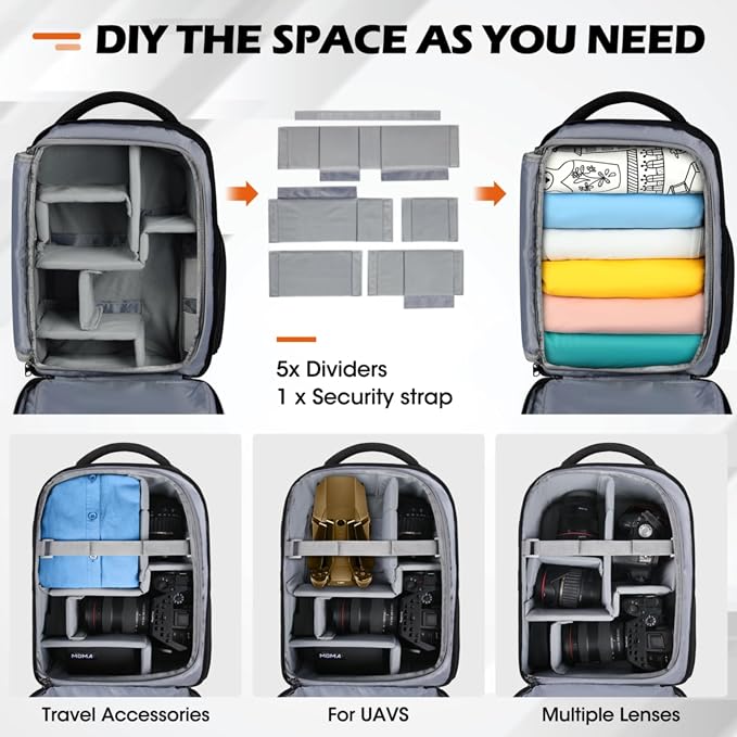 SDYSM Camera Bag Backpack Professional for DSLR SLR Mirrorless Camera Waterproof Laptop Back Pack 14 Inch with Rain Cover Anti Theft Travel Case Large Capacity Photography Backpack Black | 14 Inch Waterproof Camera Laptop Backpack with Rain Cover Anti ... - Image 6