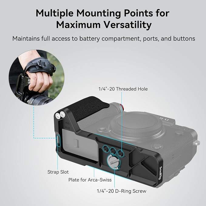SMALLRIG Handgrip L-Shape Grip for FUJIFILM X-T5 with Shutter Button, Black | Built-in Quick Release Plate for Arca, 1/4"-20 holes, ergonomic silicone grip - Image 7