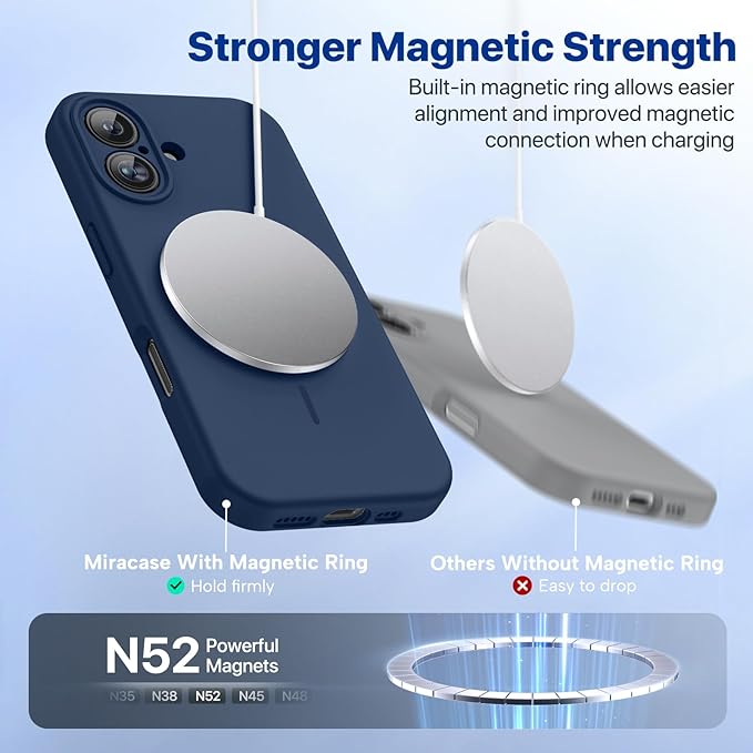 miracase Magnetic for iPhone 16 Plus Case, [Soft Anti-Scratch Microfiber Lining], Compatible with MagSafe, Liquid Silicone Shockproof Drop Protection Phone Case for 16 Plus,Dark Blue - Image 4
