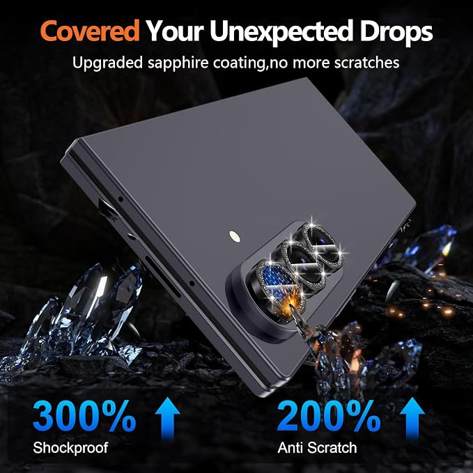 for Samsung Galaxy Z Fold 8 Ultra Camera Lens Protector, Individual Metal Ring Tempered Glass Lens Cover, [Strong Adsorption] Scratch Resistant Ultra-Thin HD Clear Lens Cover, 1 Set-Black Sparkly - Image 4