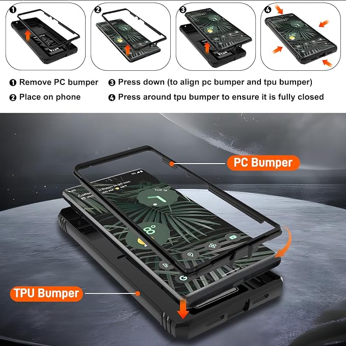 for Google Pixel 6 Pro Case with Slide Camera Cover & Screen Protector (2 PCS), Pixel 6 Pro Case Build in 360° Rotating Ring Kickstand, Military Grade Protective Case for Google 6 Pro Case, Black - Image 4