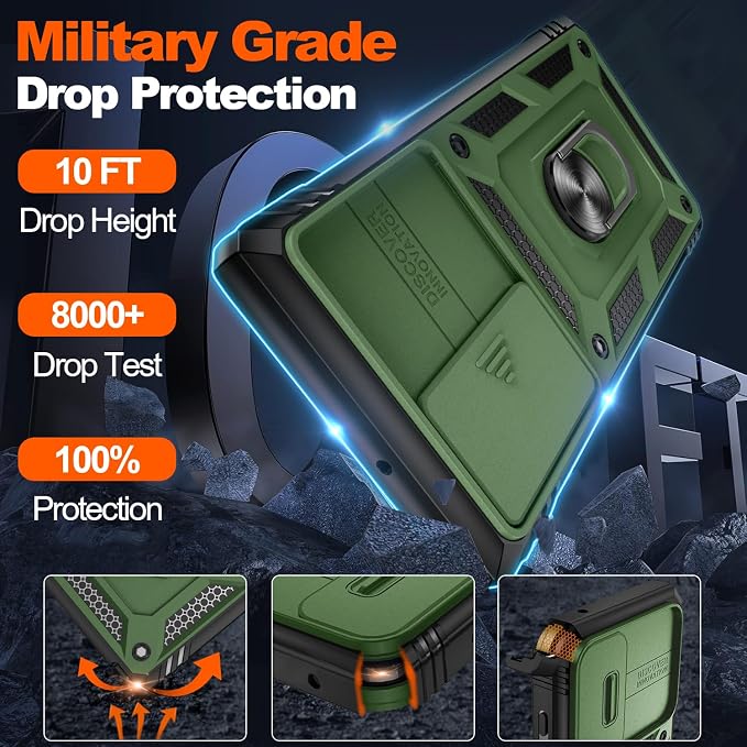 Gritup for Galaxy S22 Ultra Case Military-Grade Shockproof with Kickstand | with 2 PCS Screen Protector, Slide Camera Cover, Heavy Duty Outdoor Protection Funda para Samsung S22 Ultra Cover,Green+Black - Image 5