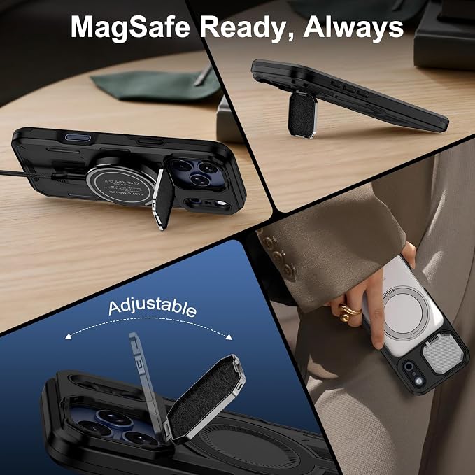 iPhone 17 Pro Case with Camera Cover, Magnetic Case with Camera Lens Protector Phone Cover Grip Stand MagSafe for iPhone 17 Pro Military-Grade Shockproof CASE Kickstand for iPhone 17 Pro, 6.3 inch - Image 3
