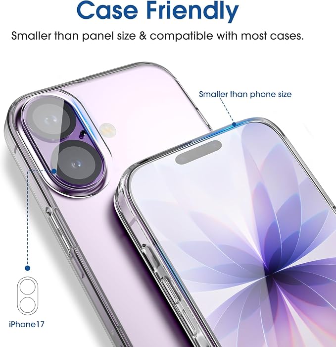 amFilm OneTouch for iPhone 17 Screen Protector 6.3'' Tempered Glass | Auto-Alignment, 30s Install, Bubble Free, Scratch & Drop Protection, HD Clear, Camera Lens Protector, 2+2 Pack (17-6.3'') - Image 6