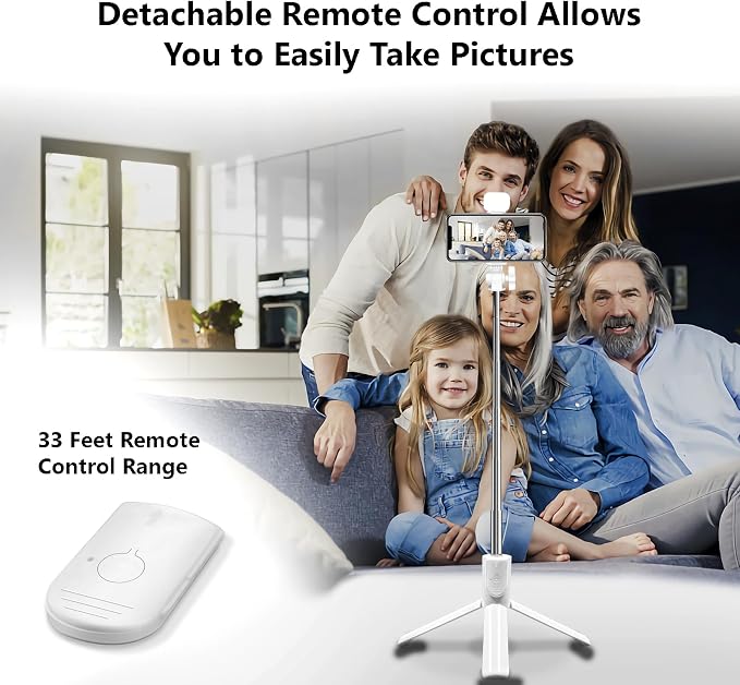 Selfie Stick Tripod, 40 in Retractable Tripod for iPhone with Wireless Remote Control & Light, Portable Phone tripods for Photograph, Live Streaming, Video Recording, Compatible with All Cellphones - Image 3