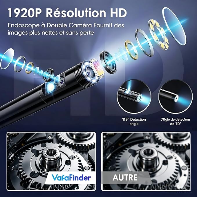 Dual Lens Endoscope Camera with Light,1920P HD Inspection Camera for Automotive & Home, IP67 Waterproof Borescope with Semi-Rigid Snake Cable,Detects Pipe Clogs,Engine Issues-16.5FT for iPhone Android - Image 2