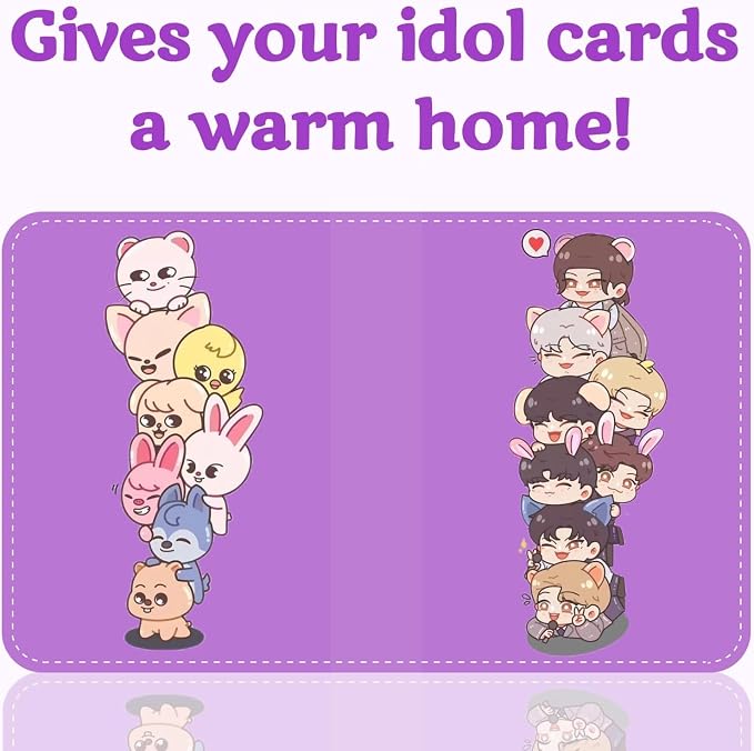 Cute Trading Photocard Binder, STAY Photo Album Cartoon Card Holder Book Storage 400 Cards with Sleeves for Lomo Cards Gift - Boys & Girls, idol Photo Protect (Purple, 4 Pockets) - Image 3