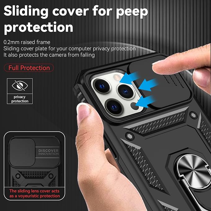 HNHYGETE for iPhone 12 Pro Max Case with Screen Protector: [Military Grade 20ft. Drop Tested] Slide Camera Cover Ring Shockproof Protective Phone Case for - iPhone 12 Pro Max (Black) - Image 4