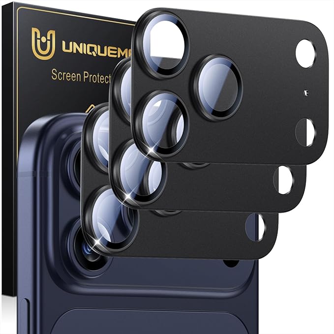 UniqueMe for 3 Pack iPhone 17 Pro Max Camera Lens Protector - All Black | Drop Protection, Case Friendly, Acrylic Material, Camera Cover Screen, Update New Version by UniqueMe