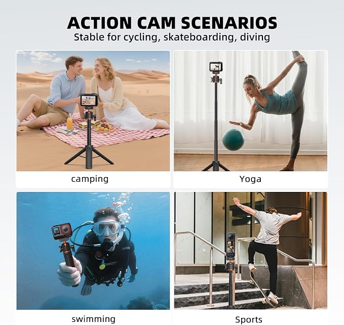 Tripod for Insta360 X5 ACE Pro 2 X6, 21” Selfie Stick Quick Release Extension Rod Mini Table Desk Portable Handle Grip Stand with Cold Shoe for Insta 360 X5 X6 X4 Air, ACE Pro 2 Accessories - Image 8