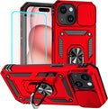 HNHYGETE for iPhone 15 Case with HD Screen Protector: [Military Grade 20ft. Drop Tested] Ring Shockproof Protective Phone Case for - iPhone 15 Red by HNHYGETE