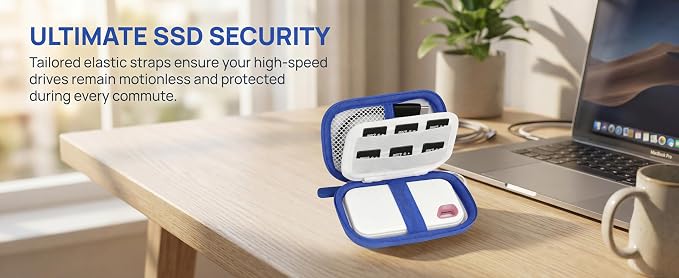 PAIYULE Hard Case for SanDisk Extreme Portable SSD & PRO,SD Card Pocket | Fits 250GB, 500GB, 1TB, 2TB and 4TB SSDs, with SD Card Pocket,Elastic Strap,Mesh Pocket and Carabiner, Case Only White - Image 7