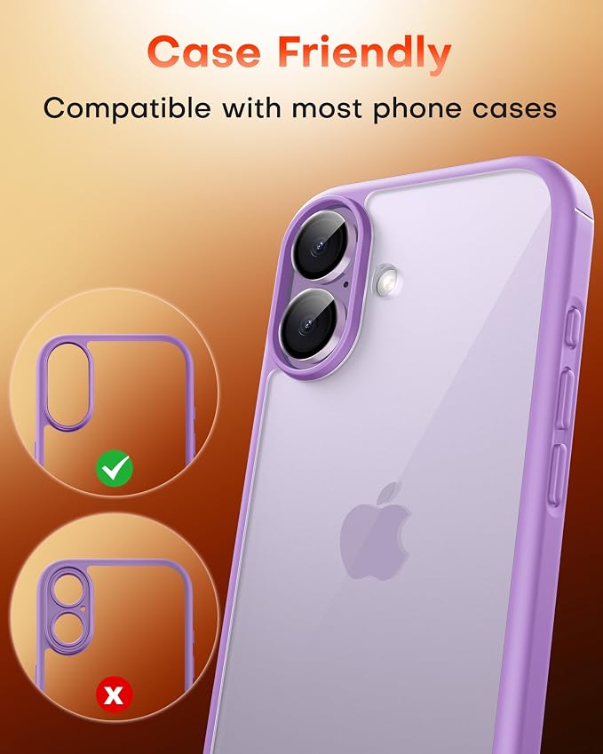 TOCOL Camera Lens Protector for iPhone 17 Tempered Glass HD Individual Scratch Resistant Camera Cover Accessories Case Friendly 2 Pack（Light Purple） - Image 7