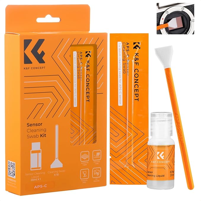 K&F CONCEPT 16mm APS-C Sensor Cleaning Kit, with 20ml Sensor Cleaner | 10 Pack Swabs, Vacuum Sealed, Gentle Cleaner, Multi-Device Use, Precision Cleaning,for Nikon Sony Canon Camera Clean,MA02 by KFCONCEPT