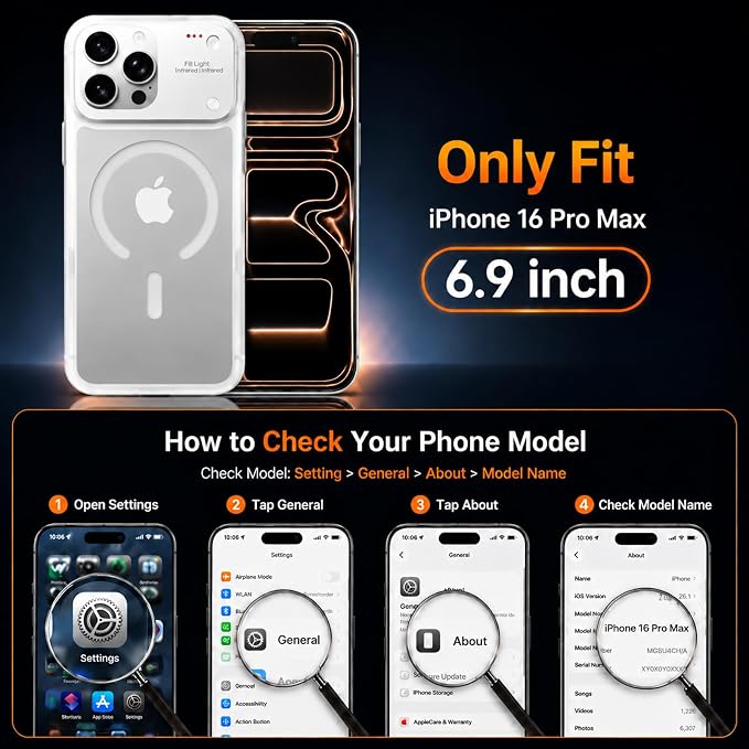 tesha Selfie Light Case for iPhone 16 Pro Max, MagSafe, Camera Detector | 2-Level LED Brightness, IR Hidden Camera Scanner, Drop Protection, Rechargeable Light Up Cover, No APP Needed for Video Vlog - Image 8
