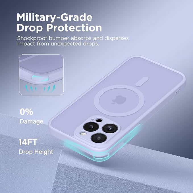 CAPRARO for iPhone 13 Pro Max Case, Compatible with MagSafe Lilac | Upgraded [Full Camera Protection] Shockproof Protective Slim Translucent Matte Magnetic Phone Case 6.7'', Lilac - Image 5