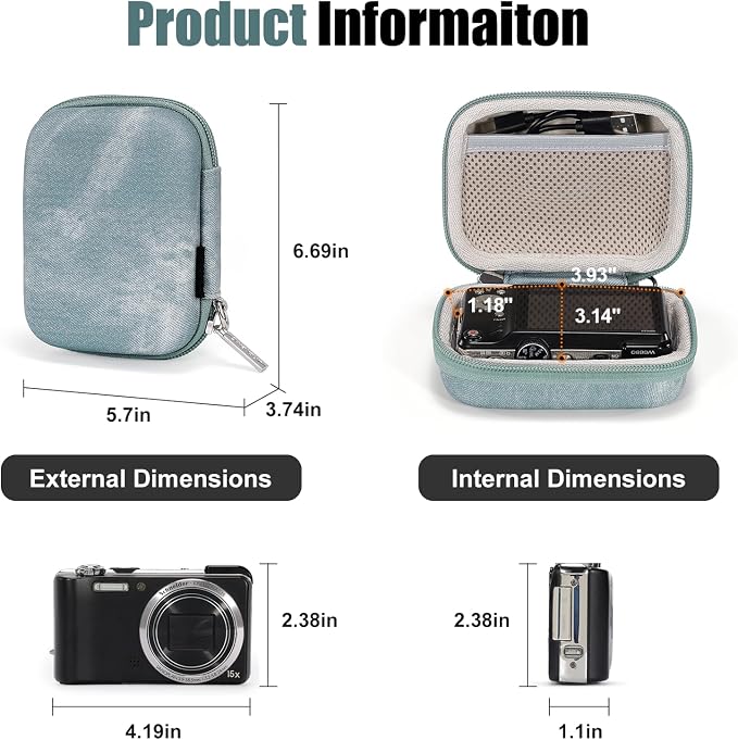 Cwatcun Digital Camera Case, Compact Protective Pouch for Kodak/Canon/Sony | Fits cameras up to 4.9"x3.5"x2.2". 900Dscratch-resistant, water-repellent, 3-layer shockproof sponge, detachable wristband. - Image 3