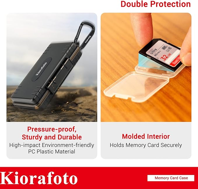 Kiorafoto SD Card Case w 36PCS Individual Clear Plastic Memory Card Holder | Water-Resistant,Anti-Shock,36 Slots,for 36x SD SDXC SDHC Cards,Camera Memory Card Holder Organizer,with Carabiner & Labels - Image 4