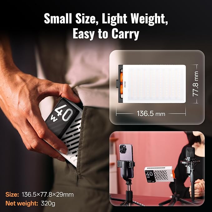 ZHIYUN FIVERAY M40 Video Light [Official] 40W Portable Camera Light | LED Panel DSLR Photography Lighting 14000 Lux, CRI/TLCI 96+ 2700-6200K, 320g Lighting Setup for YouTube, TikTok - Image 3