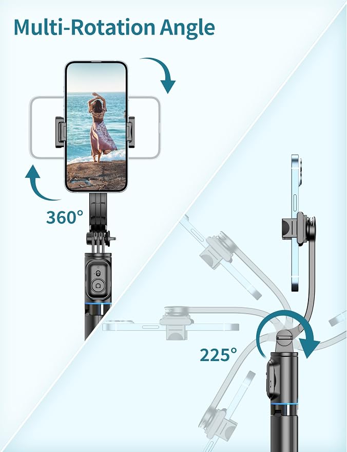 Selfie Stick, 41'' Extendable Phone Tripod Stand with Phone Holder & Detachable Remote, 360° Rotation Selfie Stick Tripod for Cell Phone Compatible with iPhone, Android, Samsung - Image 7