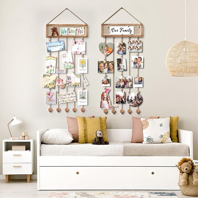 Bikoney Picture Frames Collage Wall Decor Hanging Photo Display Multi Pictures Organizer with Wood Bulletin Board Photo Board 30 Clips and 6 Pushpins for Room (Carbonized Black) (Pack of 3) - Image 3