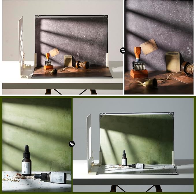 Product & Food Photography Backdrop Kit, 10 Sheets, 20 Patterns | 4 Shadow Boards, Double-Sided Waterproof Matte Paper, T-Stands, Clamps and Carry Bag for Jewelry, Cosmetics and Ugc Shoots - Image 4