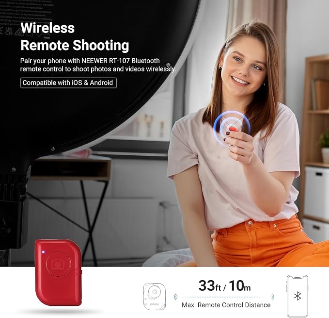NEEWER Basics 10" Ring Light with 63" Tripod Stand/Phone Holder/Remote Compatible with iPhone, 15W Bi Color Full Screen Edge Lit LED Lighting CRI95+ for Video Recording Selfie Streaming Makeup, R10L - Image 5