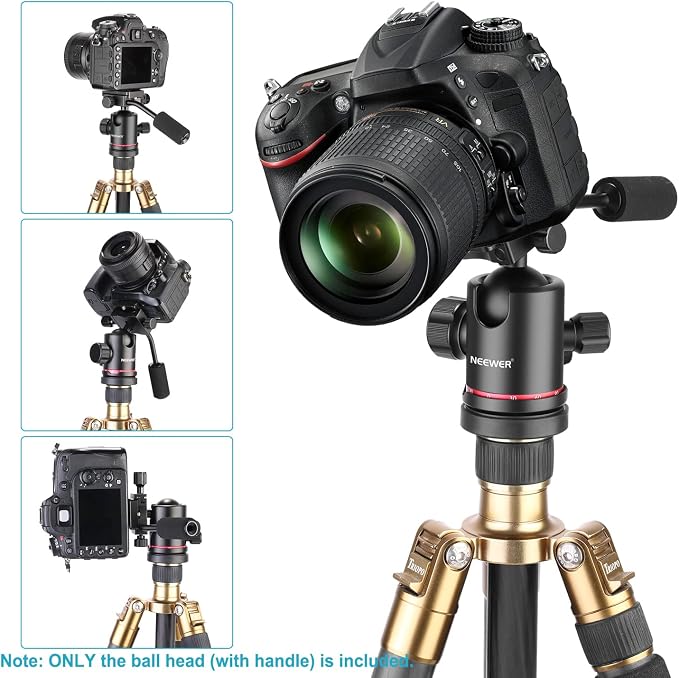 NEEWER Heavy Duty Camera Tripod Ball Head with Handle, 1/4 inch Quick Plate | 360 Degree Panoramic Head for Tripod, Monopod, Slider, DSLR Camera, Camcorder, Load up to 17.6 pounds/8 kilograms - Image 5