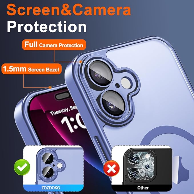 for iPhone 17 Case with Privacy Screen Protector, Light Blue | Full Camera Protection, Magnetic, Compatible with MagSafe, Translucent Matte Shockproof Phone Protective Cover for iPhone 17 - Image 6